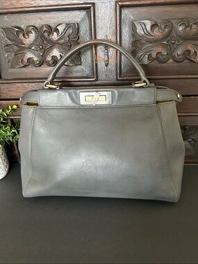 Gray Leather Top-Handle Women’s Bag
